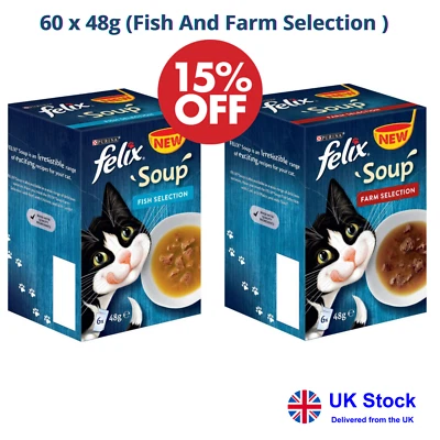 Felix Delicious Cat Soup SAVER Pack 60 x 48g Fish And Farm Selection UK