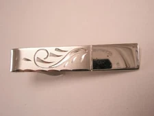 1-5/8" Texture Engraved Silver Tone Vintage SMALL Tie Bar Clip simple plain