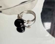 Beautiful Black Wire Wrapped Handmade Silver Ring Size 5.5