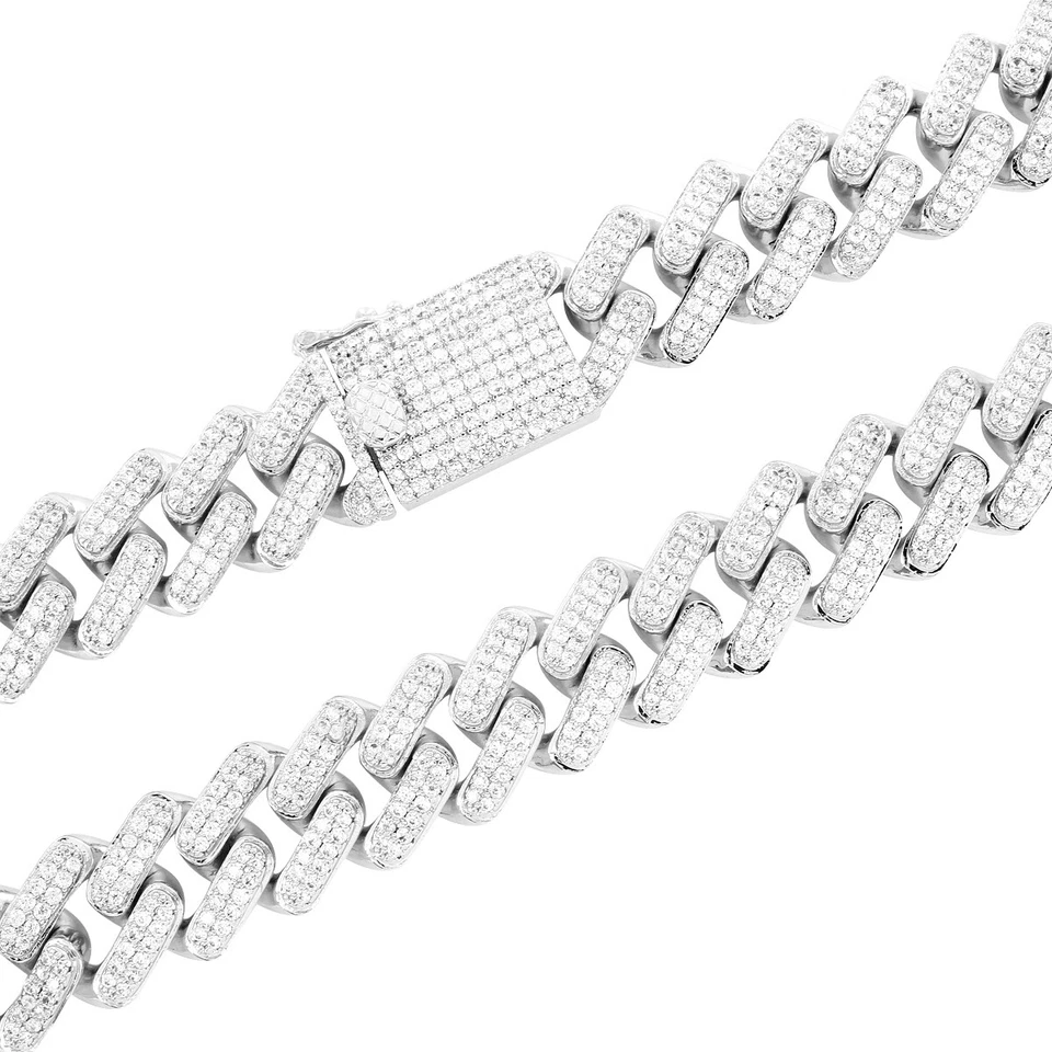 Juego de micro pavé de circonita cúbica grueso chapado en oro de 14K para hombre Bling Miami Cuban Squaure Link Foto 4 de 4