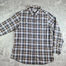Duluth Trading Co Shirt Mens 2XL Tall Slim Fit Gray Tan Plaid Flannel Outdoor