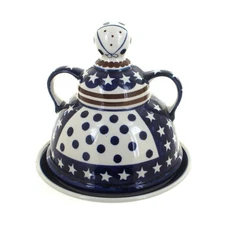 Blue Rose Polish Pottery Stars & Stripes Cheese Lady