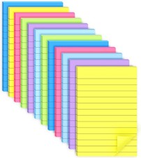 12 Pack Lined Sticky Notes 4x6 in Bright Colors Self-Stick Note Pads with Lines,