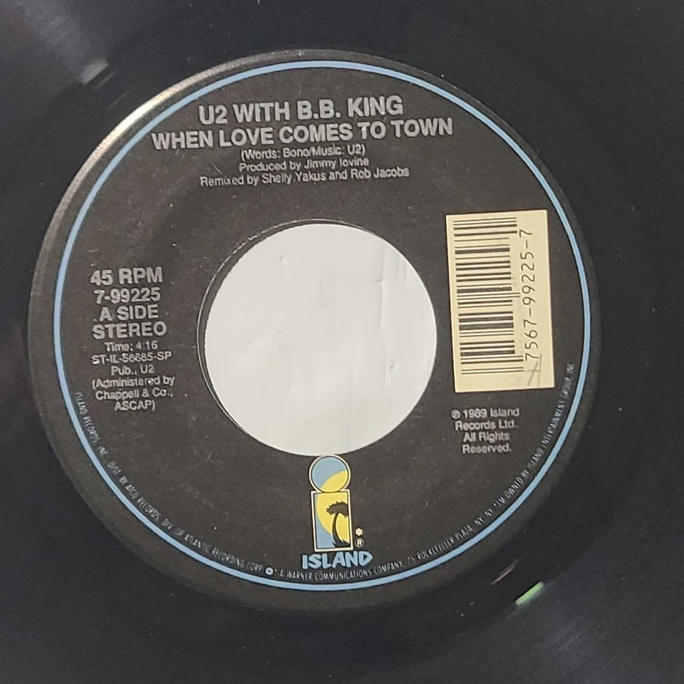 U2 With BB King ~When Love Comes To Town/ Dancing Barefoot~ Island 45 RPM Record - Image 2 of 4