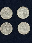 Set of4 Liberty Seated Dimes -AU Condition-1884 1887 1890 1891--Likely Cleaned