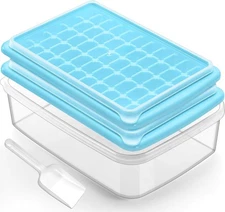 Ice Cube Tray with Lid and Bin for Freezer Easy Release 55 Trays 2 Pack