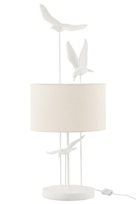 J-Line Schöne Tischlampe Vögel Poly Weiß Beige Höhe 79 cm