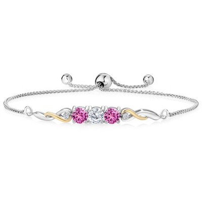Two-Tone Gemstone Birthstone and Pink Created sapphire and Accent Lab Grown
