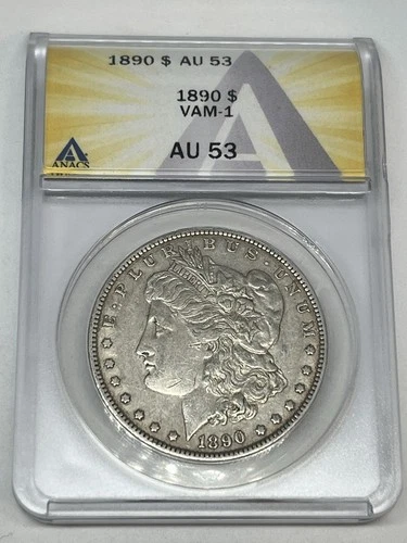 1890 Silver Morgan Dollar VAM-1  AU53 ANACS