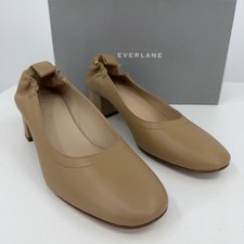 Everlane Italian Leather Day Heel 7 Women's Light Taupe Elastic Back Comfort