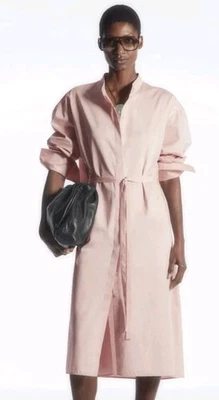 NUEVO SIN ETIQUETAS COS ALGODÓN SATÉN ROSA PASTEL CAMISA MIDI TALLA 36 UK 10-14 - Imagen 1 de 4