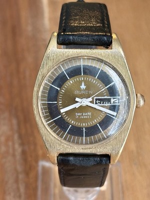 Rare 1970 Buren Day Date Mechanical Watch   Gold Tone. Ticking. As-is