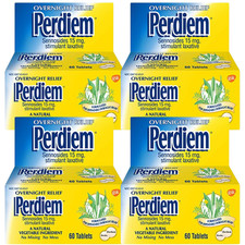 Perdiem Constipation Relief Laxative Tablets 15mg 60 Ct Each - Pack of 4
