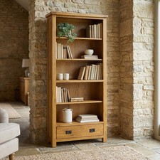 Bookcase with Drawer Large Tall Adjustable 5 Shelf Rustic Oak Storage
