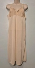 Vtg 70s Vanity Fair Full Slip Dress 38 L Beige Cream Lace Antron Nylon...