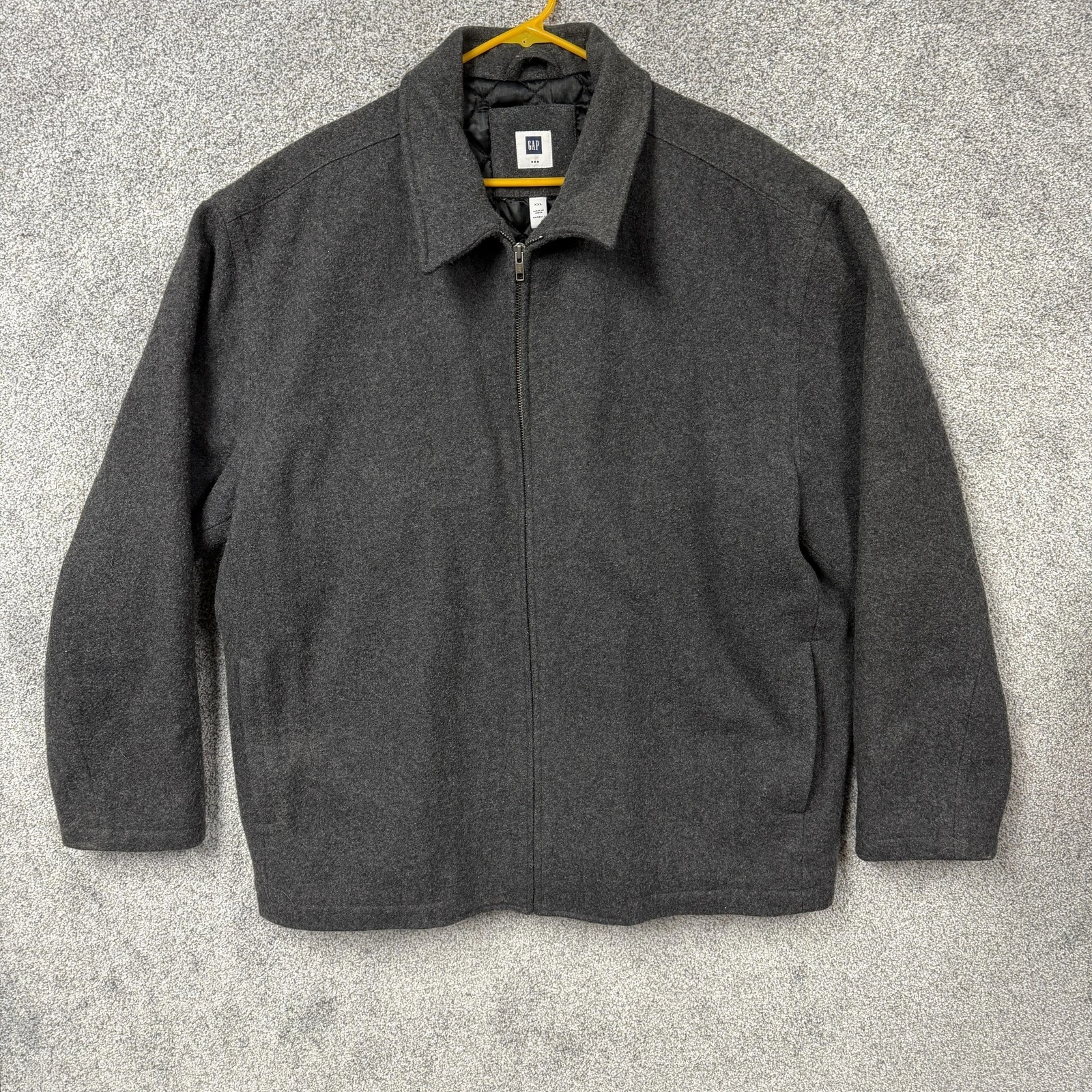Vintage GAP Jacket Mens XXL Gray Wool Blend Zip Front Quilted Lined Coat 2000s