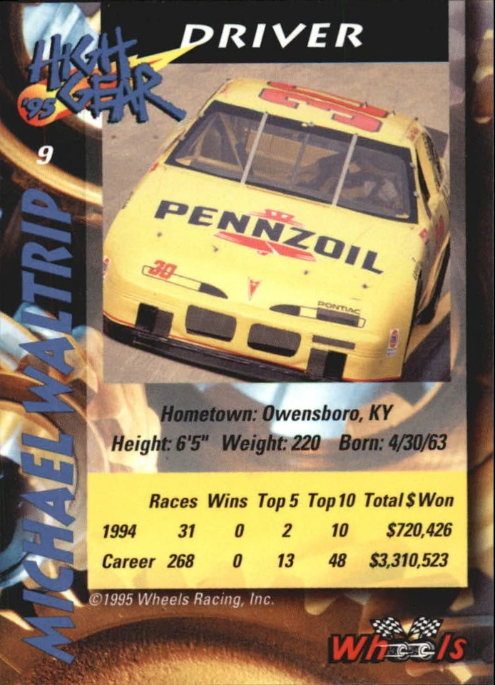 1995 Wheels High Gear Day One #9 Michael Waltrip - RAC - Image 2 of 2