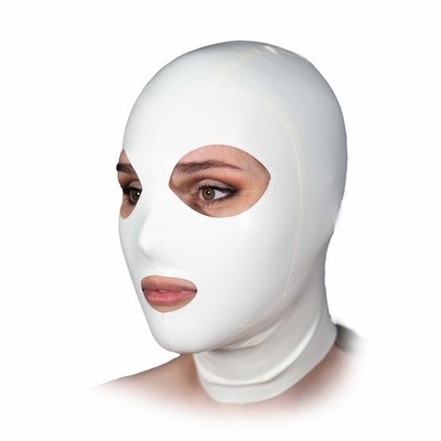 White Latex Hood with Back Zipper Rubber Mask Clubwear Fetish BDSM 0.4mm
