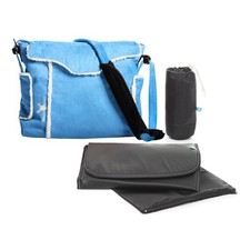 Wallaboo Messenger Baby Changing Bag - Blue Faux Suede with Change Mat