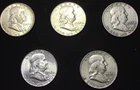 Franklin Half Dollars - Lot of 5 - 90% Silver 1949 P -- 1959-D