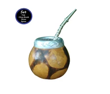 Mate Gourd Shading -Mate Calabaza + Straw + Bonus Spoon for Yerba Mate and Sugar