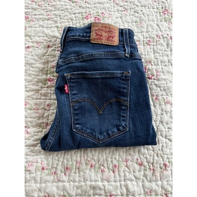 Levi Strauss Co 721 High Rise Skinny Jeans Blue Distressed Raw Hem Women 28