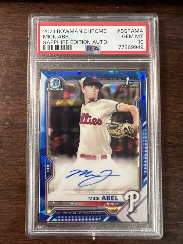 2021 Bowman Chrome Sapphire Baseball #BSPAMA Mick Abel Rookie Auto PSA 10