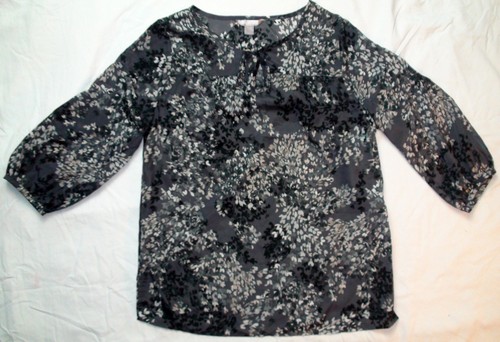 Women's Peasant Blouse Top Floral Leaf Print Lightweight Silky Feel Size S-L - Picture 15 of 16