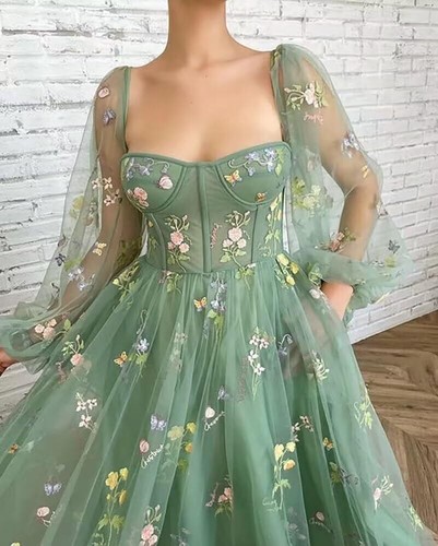 Para mujeres Mangas Largas Bordados Baile de graduación Vestidos Hasta el Té Hadas Noche Fiesta Vestidos - Imagen 77 de 77