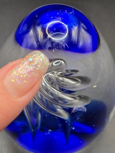 Mundgeblasener Glas Briefbeschwerer blau klar 3 in 12,5 Unzen siehe Beschreibung - Bild 5 von 7