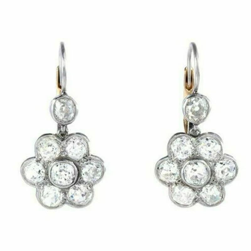 Pendientes de racimo de diamantes de corte redondo/colgantes de corte redondo de 1,0 quilates enchapados en oro multitono de 14 K Foto 2 de 4