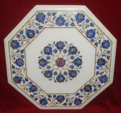 18'' white marble table top center coffee inlay malachite flower home decor hg14