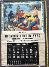 Oversized 1954 Calendar Dionne Quints Landing Party Hooker’s Lumber Selkirk MB