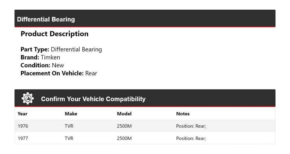 Cojinete diferencial trasero Timken para TVR 2500M 1976-1977 Foto 2 de 4