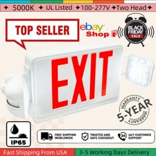 LED Red Exit Sign Emergency Light Adjustable Two Head Compact Combo UL924 listed
