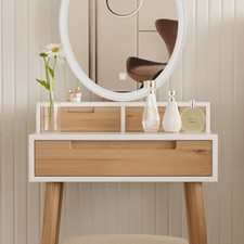 Makeup Vanity Desk with Dimmable LED Mirror, Dressing Table with Drawer  Stool