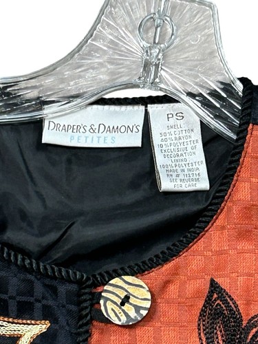 VTG Padded Embroidered Patchwork Floral Button Jacket Drapers Damons Petites PS - Picture 4 of 16