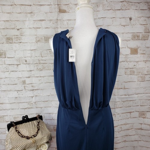 NWT Ann Taylor LOFT Size 8 Navy Blue Draped Back Sleeveless A-Line Dress Lined - Picture 9 of 11