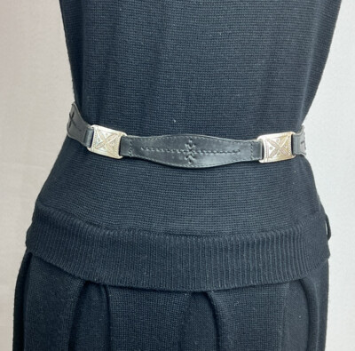 Vintage Fossil Black Embossed Belt with Silver Accents Vintage Fossil Black Leather Belt – Holy Thrift main image 4