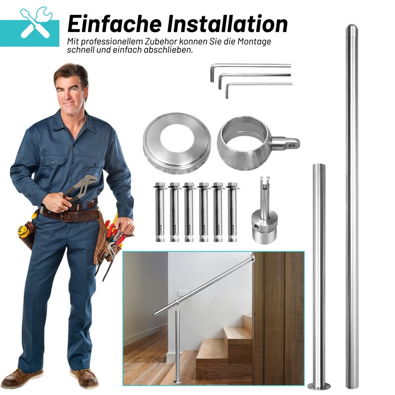 Treppengeländer Edelstahl Handlauf Eingangsgeländer V2A 80-180cm Handlaufhalter - Bild 3 von 4