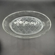 Vintage clear oval serving bowl Waffle Pattern On Bottom.