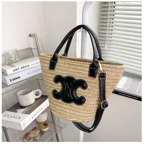 Bolso de Mano de Paja para Damas Bolso de Playa Bolso de Ratán + Banda para el Cuello de Seda Bolso de Gran Tamaño - Imagen 7 de 22