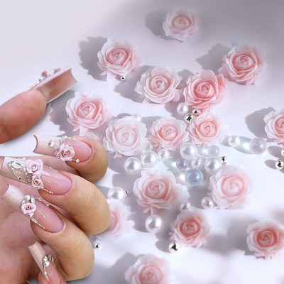 3D Nail Rhinestone Decoration Pink Rose Flower Charms Nails Accessories Manicure