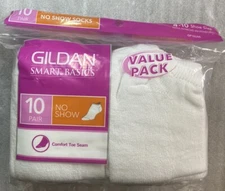 GILDAN Smart Basics 10 Pair Value Pack No Show Socks. White