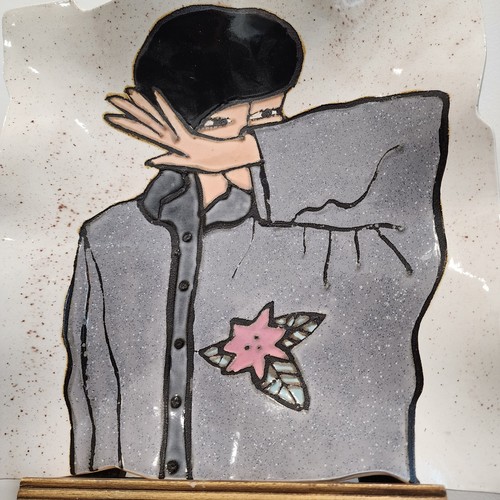 Vintage 1972 Artist Signed Barbara Demery Ceramic Square Art Platter - Picture 9 of 9