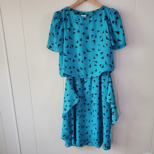 Vintage Oops California Dress 7/8 Blue Black Geometric Print - Picture 5 of 12