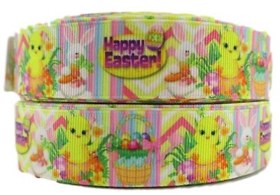Happy Easter Baskets 1'' Wide Repeat Ribbon Sold in Yard Lots