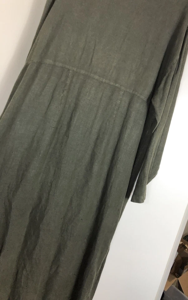 Vestido Kiko Cómodo Ropa 100% Lino Verde Bosque Abotonado Talla L Foto 2 de 4