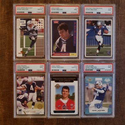 Lot of 6 Adam Vinatieri PSA Graded Cards 9 & 10 Gem Mint Future NFL Hall of Fame