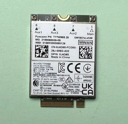 Dell WWAN DW5821e-eSIM  Foxconn T77W968 LTE 4G  J4D65 für Dell 7400  5420